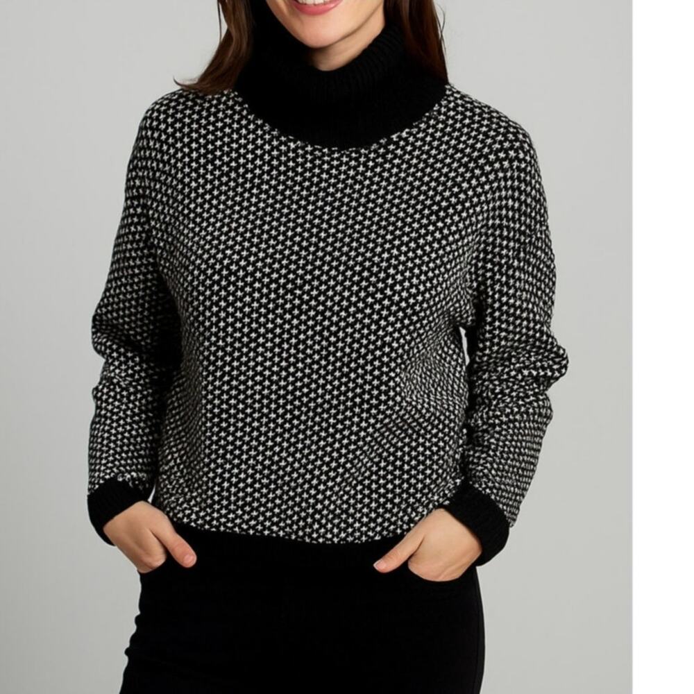 Karen Scott Medium Mock Neck Sweater Black White